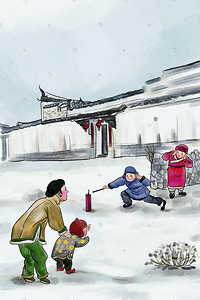 2020中国风插画图片_中国风过年放鞭炮儿童