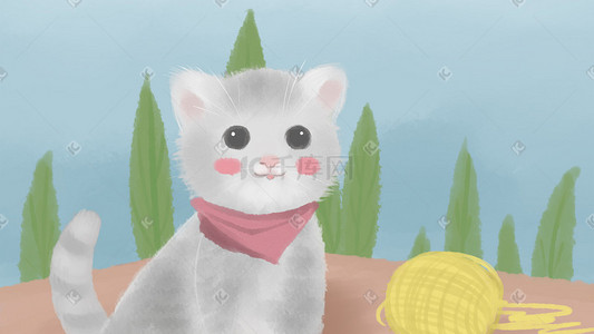 猫咪水彩插画图片_可爱动物猫咪萌萌哒水彩手绘