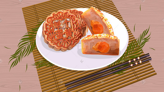 食品买二送一插画图片_中秋节食品蛋黄月饼中秋