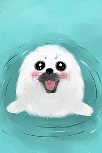 可爱动物萌宠插画图片_可爱动物白海豹水彩手绘