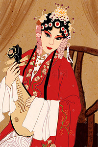 传统文化讲堂插画图片_中国风传统文化戏曲人物弹琴