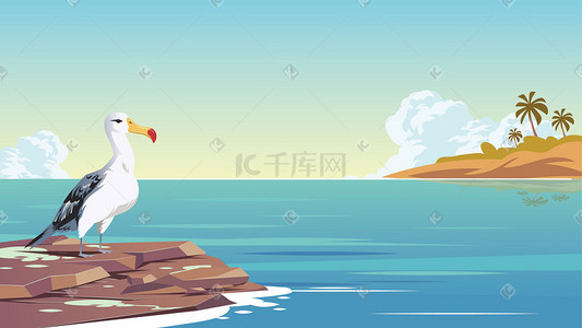 海岛海鸟风景插画