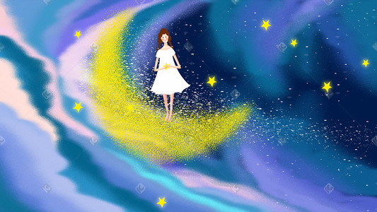 翱翔在宇宙的女孩插画