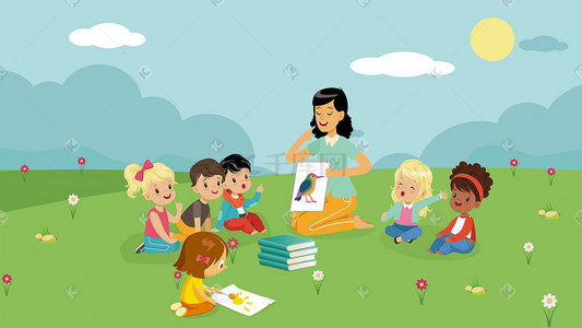 儿童读书儿童读书插画图片_温馨可爱儿童教育读书学习插画
