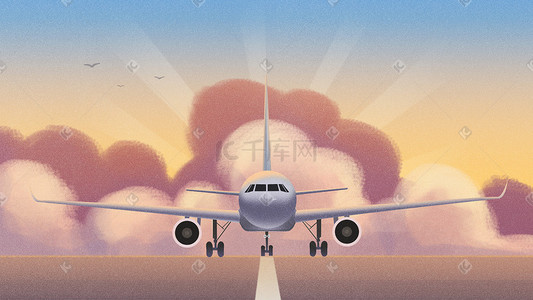 飞机跑道插画图片_降落的飞机插画主题
