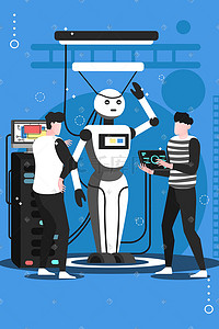科技未来卡通插画图片_卡通数据工程师未来人工智能机器人科技插画科技