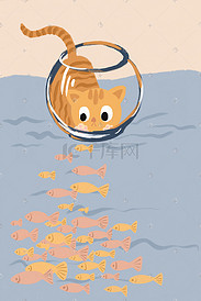 小清新鱼缸里的猫背景图