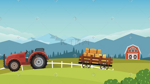 农场机械劳动场景插画