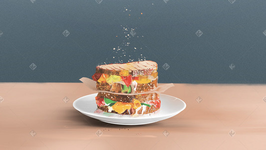 感动插画图片_让人垂涎欲滴的三明治早餐