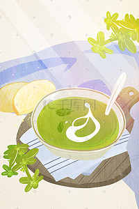 西式插画图片_美食美味绿色浓汤