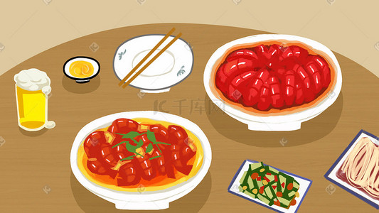 十三香龙虾插画图片_麻辣小龙虾准备开吃