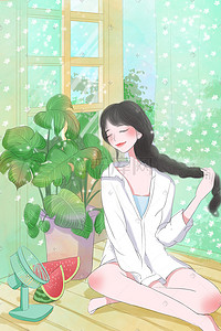 植物清凉插画图片_唯美浪漫清凉夏日