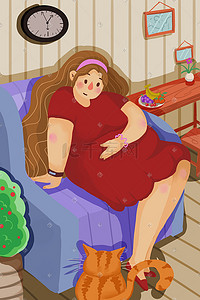孕妇插画图片_母亲节快乐孕妇母爱妇女卡通人物插画