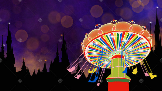 璀璨背景插画图片_迪士尼游乐园夜景星空璀璨飞椅海报背景