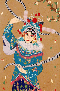 传统文化讲堂插画图片_中国风复古传统文化戏曲人物戏舞