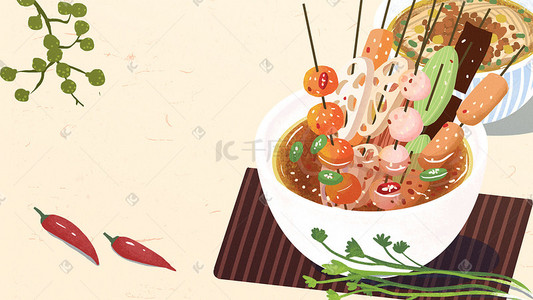 中华武术动漫插画图片_中华美食成都串串香banner背景