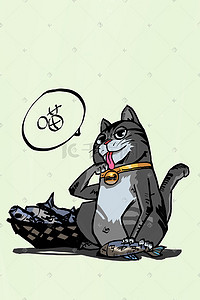 猫吃插画图片_插图爱吃鱼的小酷猫