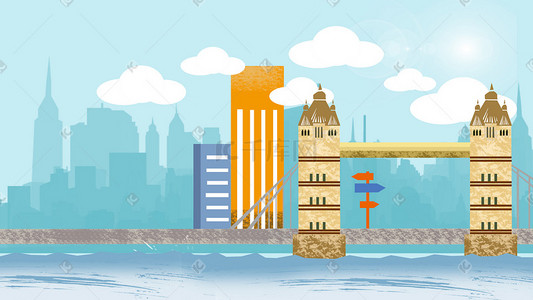 手绘伦敦塔桥插画图片_伦敦大桥建筑插画
