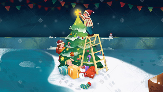 圣诞树圣诞插画图片_圣诞节来一起装饰圣诞树圣诞