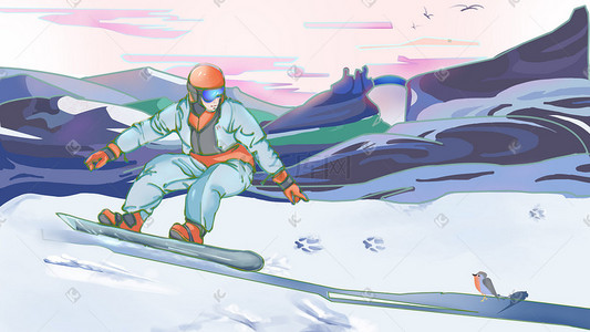 动感插画图片_运动系列少年动感滑雪