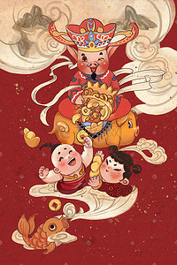 红色猪猪插画图片_2019春节红色喜庆财神猪