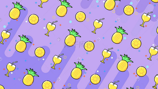 动感水果汁插画图片_mbe风格水果菠萝果汁手绘插画