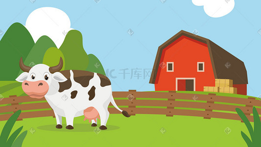 农场奶牛风景插画