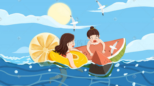 凉爽插画图片_夏至立夏夏天海浪凉爽海面