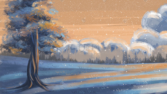 初冬风景手绘背景