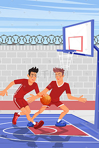 篮球轮播图插画图片_五四青年节青少年打篮球活力手机页面配图