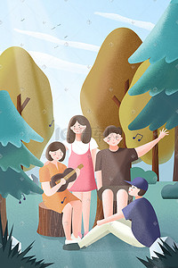 国际友谊日插画图片_国际友谊日森林乐曲海报背景