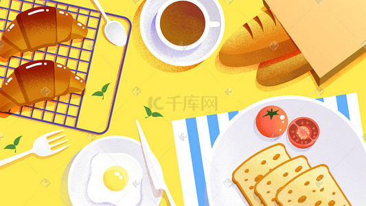 banner禅意插画图片_美食插画面包海报banner背景