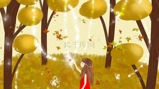 森系手绘女孩插画图片_立秋之森林中的女孩