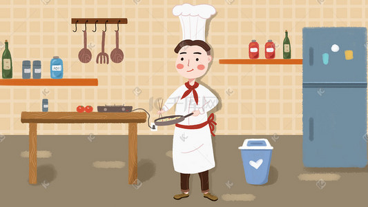 厨房人物人物插画图片_手绘小清新职业人物厨师插画