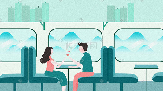 去旅行旅行插画图片_七夕节情侣坐着火车去远行插画