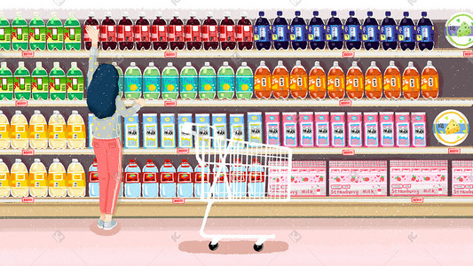 牛奶顺滑插画图片_城市生活之超市购物促销购物618
