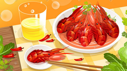 橙色美食插画图片_美食麻辣小龙虾插画