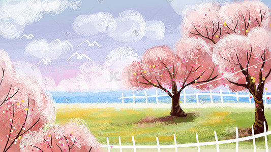 樱花风景手绘背景
