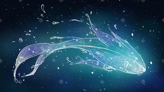 梦幻星光插画图片_深蓝唯美卡通星空治愈鲸鱼星系荧光星光配图