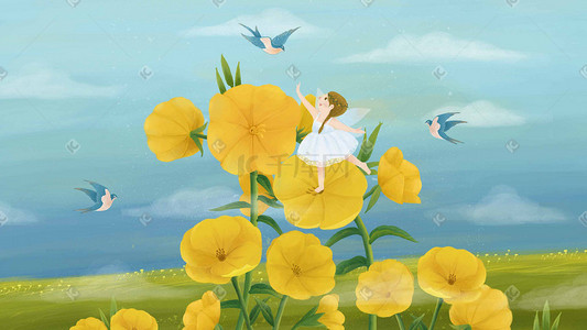 跳舞的小插画图片_在春暖花开下翩翩起舞的先仙女插画