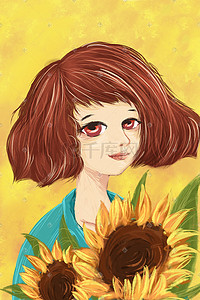 花儿与少女古灵精怪手绘涂鸦