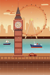 英国经济插画图片_地标建筑的背景图