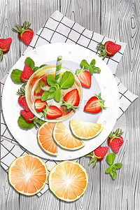 格子笔记插画图片_水果草莓与橙子