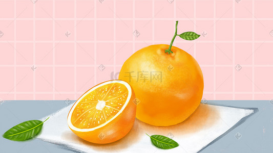 水果插画橘子手绘粉笔肌理