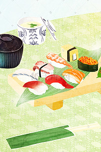 简约日式料理插画图片_美食日式刺身套餐