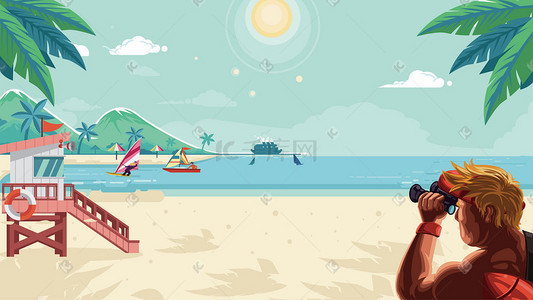 度假沙滩插画图片_沙滩风景度假沙滩插画