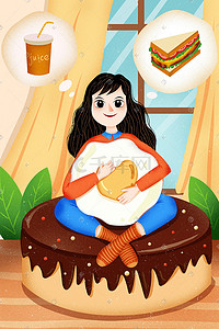 卡通芒果汁插画图片_卡通可爱少女幻想美食插画