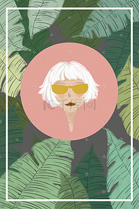 平面绿色背景插画图片_植物女生平面海报