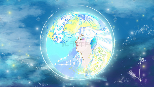 卡通手绘十二星座插画图片_卡通手绘十二星座美女头像之双鱼座插画