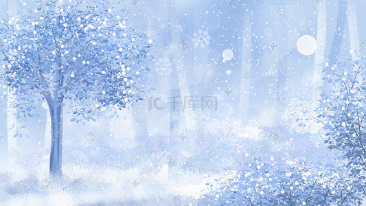 雪景冬季插画图片_梦幻雪景风景手绘